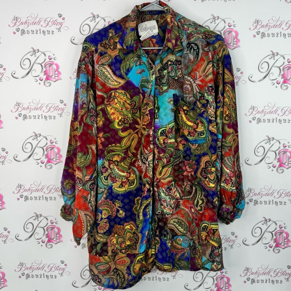 Dalmys button down paisley boho bright tropical Vibrant Paisley Shirt